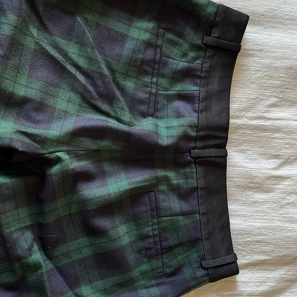 Plaid navy and green tuxedo cropped pants. - Picture 4 of 5
